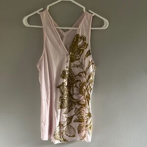 🌸Da-Nang Pink and Gold Floral Tank Top